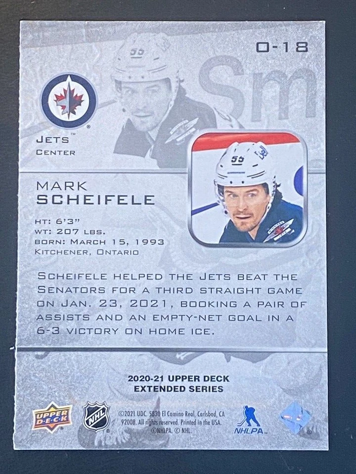 Mark Scheifele 2020-21 Upper Deck Extended Series Ovation Insert #O-18 Winnipeg - Image 2 of 2