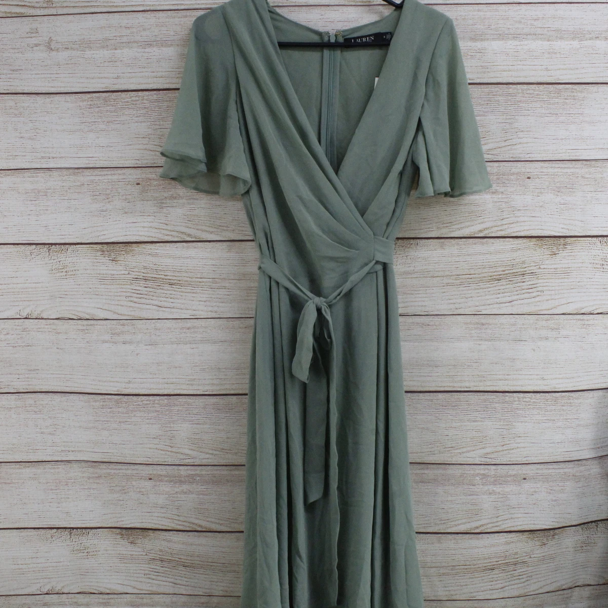 New Lauren Ralph Lauren Georgette Flutter-Sleeve Dress Lily Pad 6 MA3 | eBay