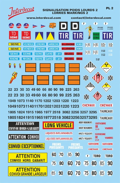 Signalisation poids lourds 2 1/43 Décalcomanies 120x80mm INTERDECAL