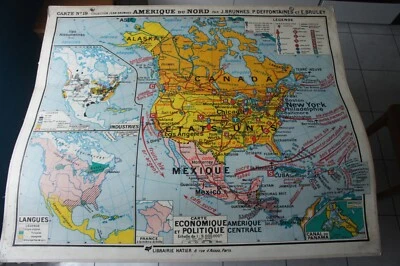 ANCIENNE CARTE SCOLAIRE HATIER 19 JEAN BRUNHES DEFFONTAINES AMERIQUE DU NORD - Photo 1/4