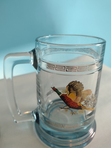 Two Vintage Princess House Glass Beer Mugs Wildlife Geese Pheasant Canada Goose - Picture 7 of 18