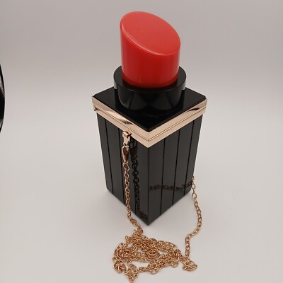 Red Haute Lipstick Novelty Purse 9  x 3  x 3  Detachable Crossbody Chain Strap