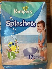 New Unopened PAMPERS Splashers Disposable Swim Diapers Size LARGE 17 COUNT