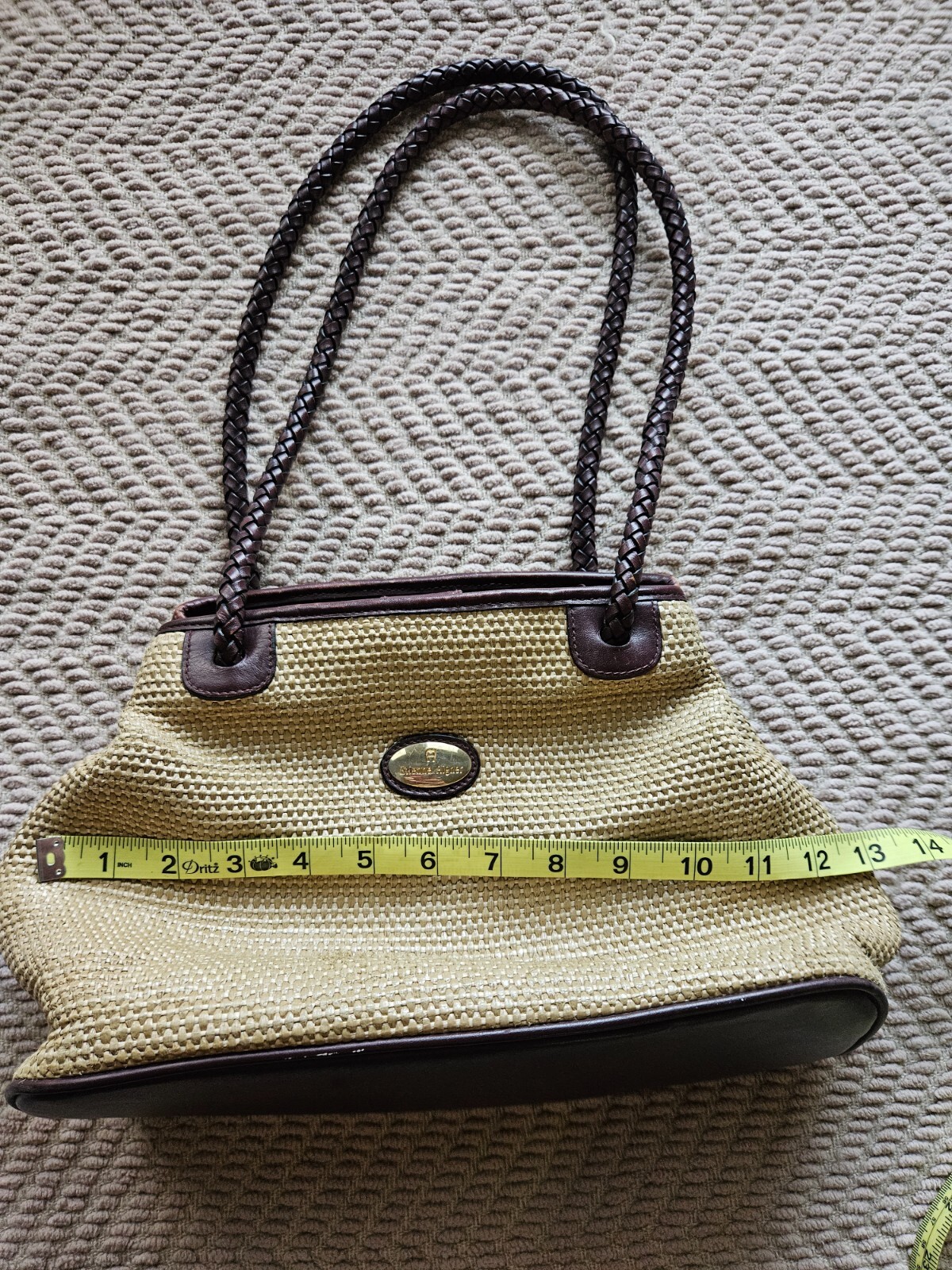 Etienne Aigner Woven Fabric Handbag/Purse w/ Leather Straps eBay