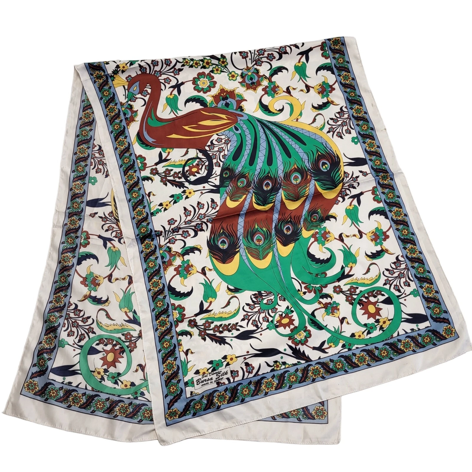 Bursa Silk Scarf Floral Green Red Rectangle Uk Women's 23" x 68" F823