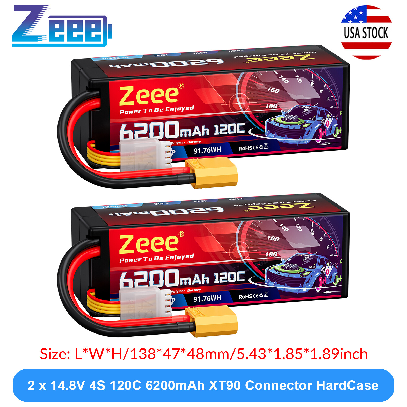 2x Zeee 4S Lipo Akku 14.8V 120C 6200mAh Hardcase XT90 Für RC LKW Auto Boot Buggy 433565077666