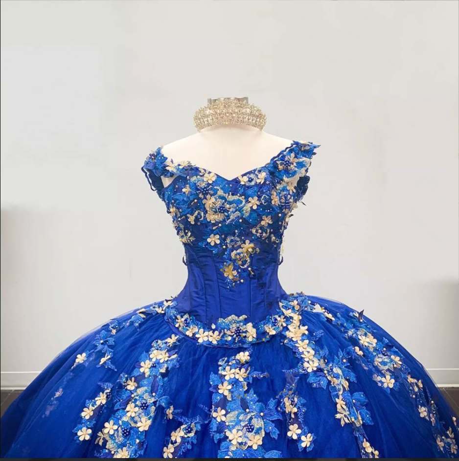 Royal Blue Quinceanera Dresses Sweet 16 with 3D Floral Off Shoulder Ball  Gowns | eBay