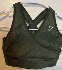Gymshark Adapt Camo Seamless Sports Bra Savanna Griffin Green, Size Small