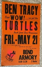 ORIG 1960'S THE TURTLES BEND ARMORY OREGON CONCERT POSTER 14x22 TRACY-A-GO-GO