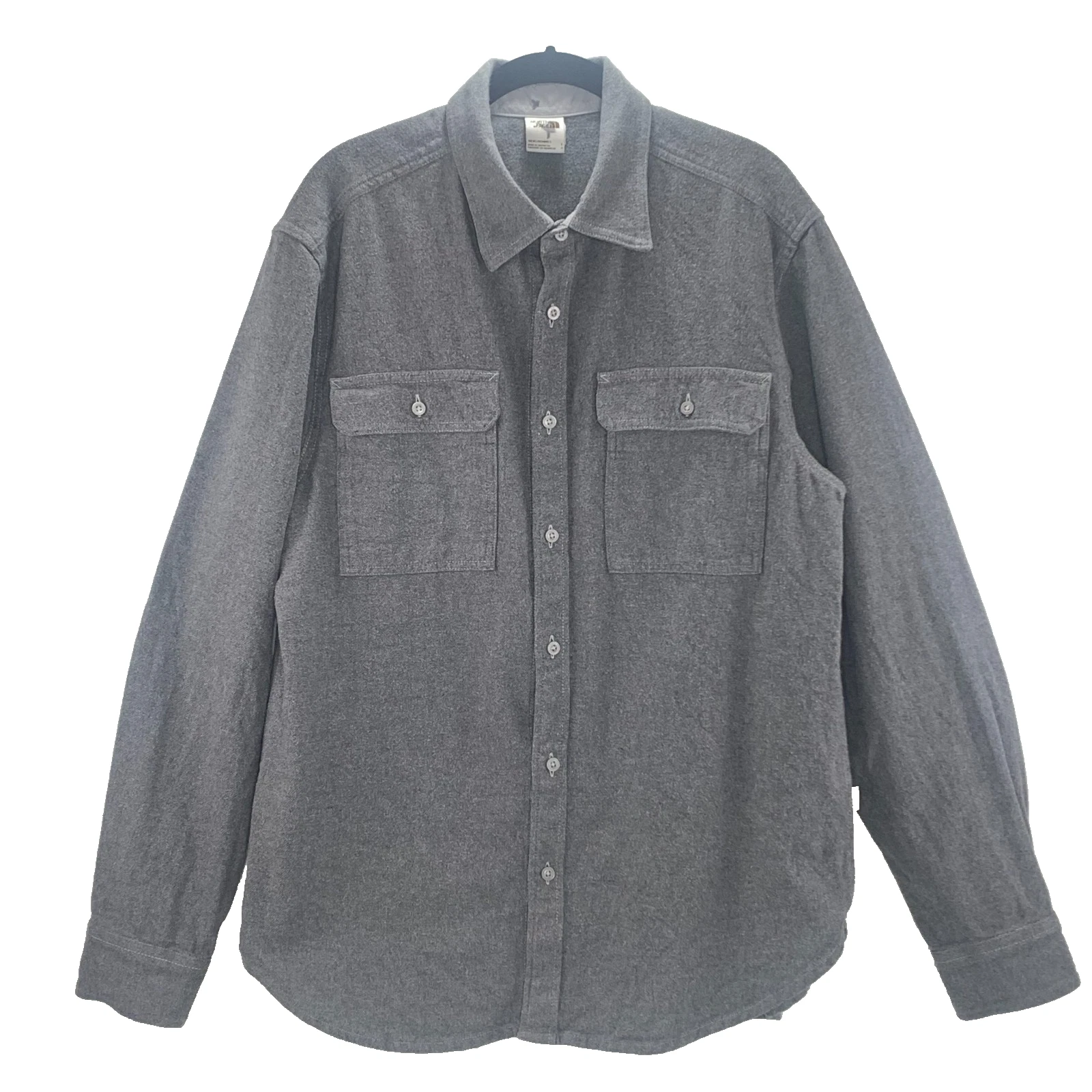 The North Face Arroyo Flannel Shirt Men Large TNF Grey Heather Solid Pockets EUC