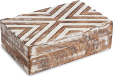 Handmade Wooden Box   Hand Carved Line Design Keepsake Box, Decorative Jewelry O