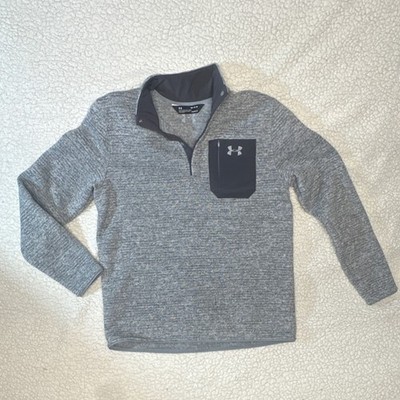 Under Armour ColdGear Polartec Gray Mock Neck Button Pullover Men's Medium Logo
