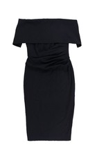 Vince Camuto Womens Dress Off Shoulder Zip Up Fold-Over Ruched Solid Black 2 New