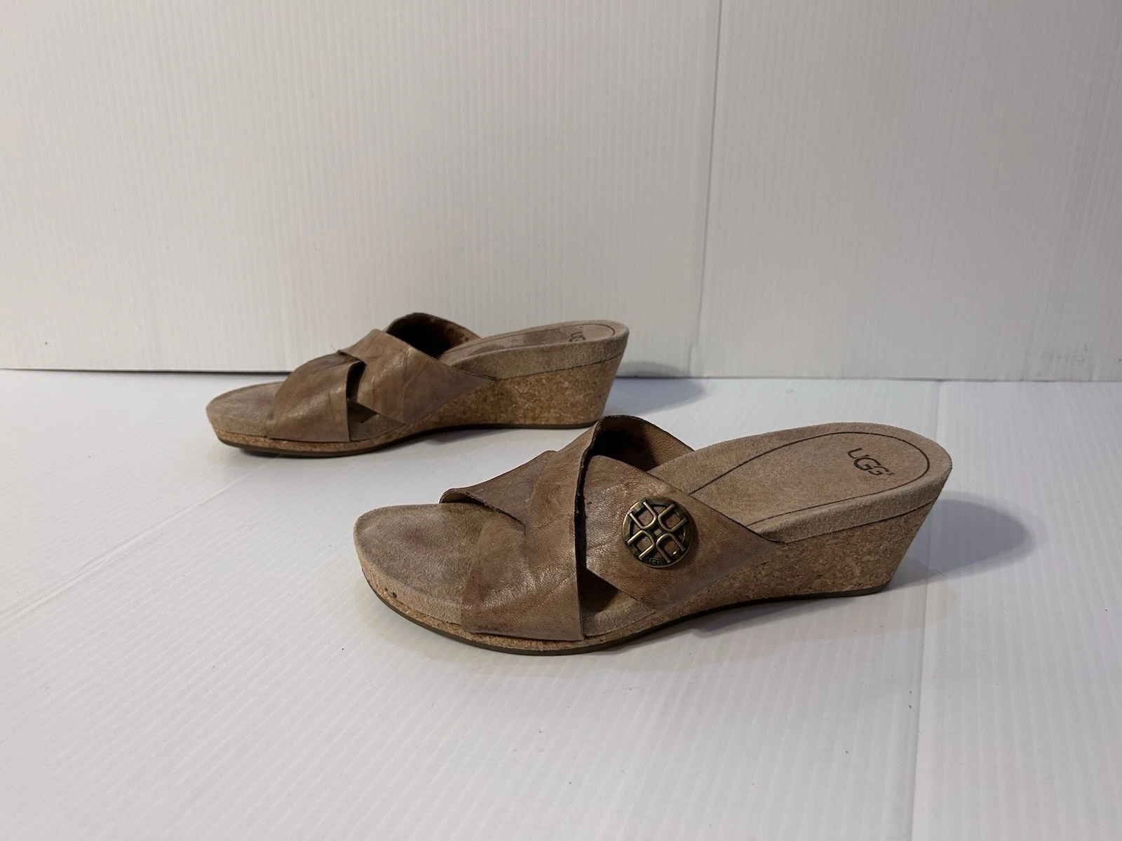 UGG S N 1009854 sandalo slip on in pelle marrone scarpa con zeppa misura 7 5