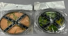 2 Camo Western Cowboy Battle Flag His/Hers Green Pink Belt Buckles New