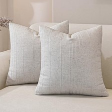 Boho Throw Pillow Covers Set of 2-18x18 18" x 18" Pack of 2 Natural Linen