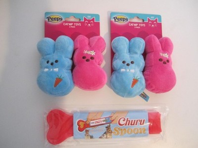 2 NEW FETCH FOR PETS 2 PACK BUNNY PEEPS CAT TOYS + CHURU SPOON