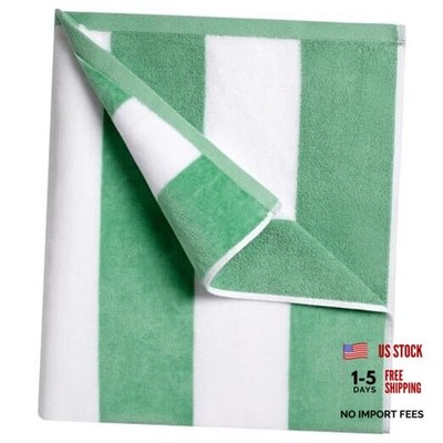 Large Oversized Beach Towel - 35 x 70 Inch Cotton Pool Towel Striped Green