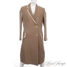 LNWOT RECENT Fendi Made in Italy Coffee Brown Tweed Piped Trim Long Coat 40