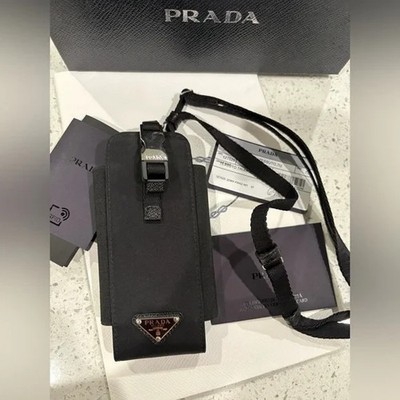 Prada Re-Nylon Iphone Smartphone Case with Linear Strap Signature Triangle Black