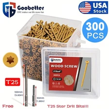 300pcs Torx T25 Star Flat Head 10*4" Yellow Wood Screw Deck Screws Furniture DIY