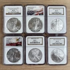 6 Coin American Silver Eagle Lot all graded NGC MS 70 -4 are W (West Point)
