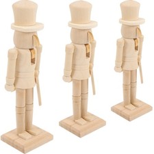 3 Pcs Large Nutcracker Soldier Diy Unpainted Nutcrackers Figurine