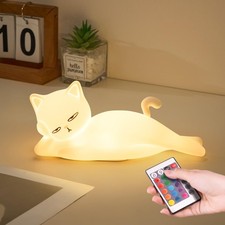 Lying Flat Cat Lamp Funny Gifts, 16 Small/Compact, Night Light