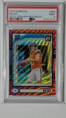 2024 Panini Donruss Rated Rookie Bo Nix #369 Optic Preview Red Wave (RC) PSA 9