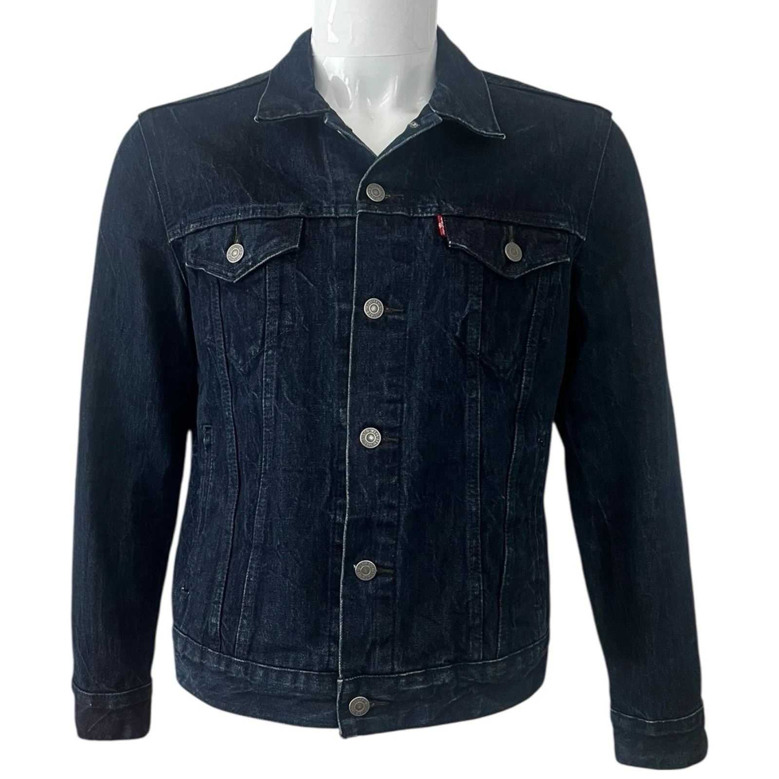 Levi Strauss Co Mens Trucker Jacket Dark Wash Denim Button Front Size Small
Opens in a new window or