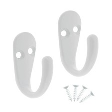 Pack of 2 Single Robe Coat Hooks with Screws White Door & Wall Mountable Clothes
