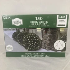 Holiday Time 150 Cool White Net Mini LED Lights Green Wire 6 x 4 ft Area