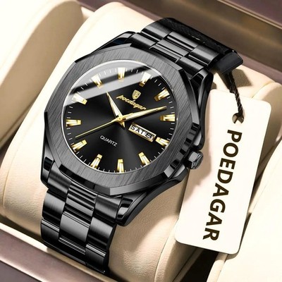 40MM POEDAGAR Quartz Men's Wristwatch Luxury Waterproof Stainless Luminous NEW