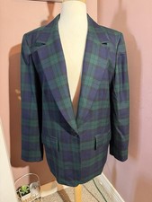 Pendleton 100 Wool Plaid Blazer Womens 16 Green Blue Made In USA Vintage