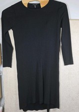 Eileen Fisher Sweater Dress Womens M Black Wool Ribbed Knit Long Sleeve Midi
