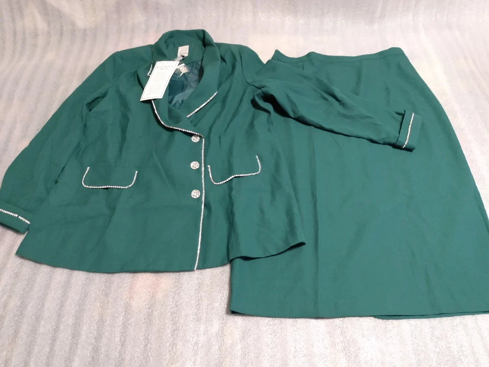 Traje Roaman de dos piezas verde con chaqueta de manga larga y falda talla 16W Foto 3 de 4