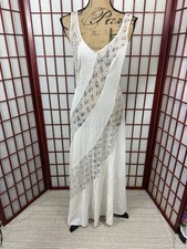 Vintage White Bias Lace Cut Out Romantic Maxi Slip Nightgown Dress