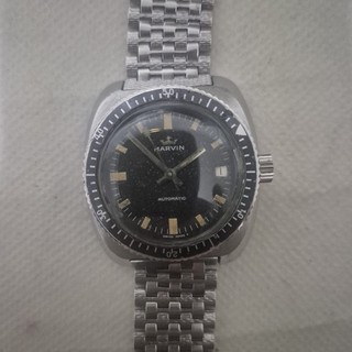 MARVIN VINTAGE SKIN DIVER SWISS AUTOMATIC S.STEEL 37mm. SCHWARZES ZIFFERBLATT SELTEN