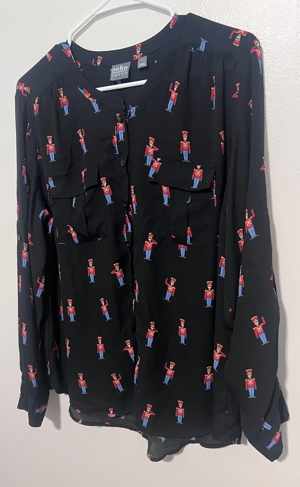 Blusa Cascanueces Soho Para Mujer Grande L Negra Camisa de Navidad con Botones Foto 2 de 4