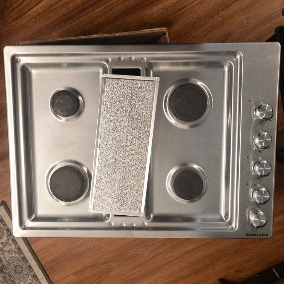 KitchenAid 30 дюймов Газовая варочная панель с нисходящим потоком 4 горелки нержавеющая сталь KCGD500GSS - Изображение 4 из 4