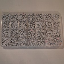 White/Black Opaque Plastic Alphabet Letter Cube Beads Assorted Lot w/ Case