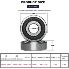 4X 6200-2RS Deep Groove Ball Bearing 10x30x9mm Double Rubber Sealed