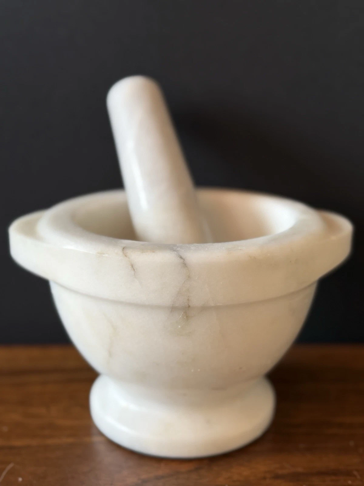 Vintage Mortar & Pestle Set Solid Marble White Pestal