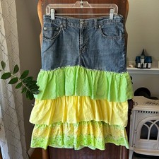 Vintage jordache boho skirt pleated ruffled Denim western jean size 11/12
