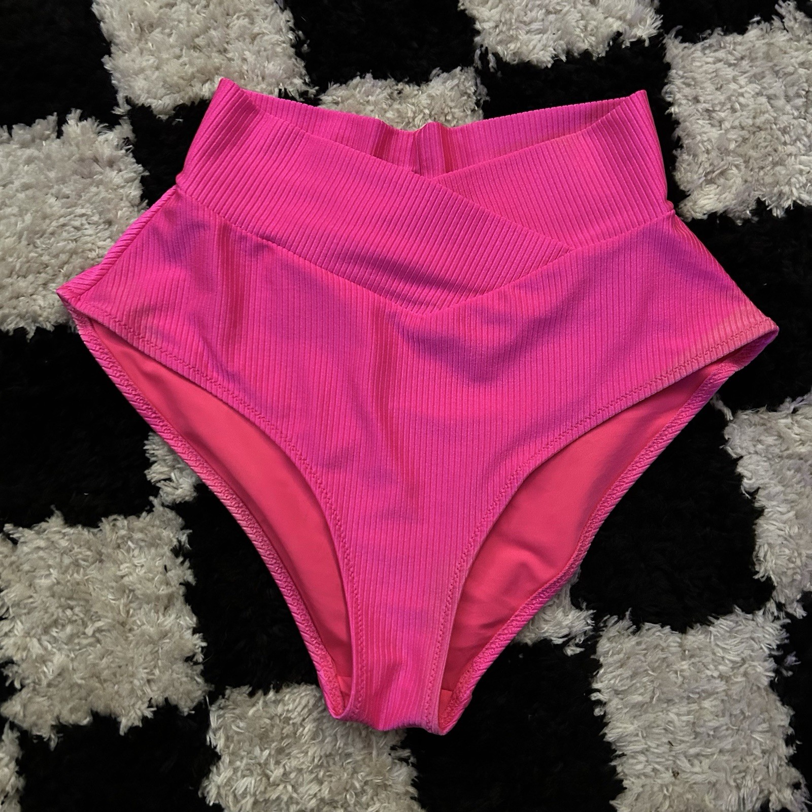 Aerie SIP High Waisted Bikini Bottom S HOT PINK Full Coverage Real Good
