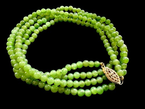 Vintage Natural Jade 32" Round 3mm Beads 14/20K Gold Filled Clasp Necklace - Picture 20 of 23