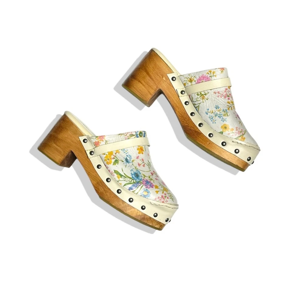 Free People Calabasas Leather Clogs Ivory Floral sz 36 - Image 2 of 4