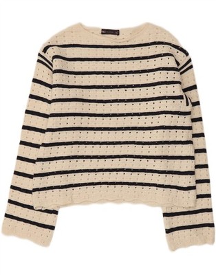 Marks & Spencer Damen Pullover Pulli U-Boot-Ausschnitt UK 14 Medium weiß gestreift AW18