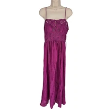 VTG Rosa Puleo Szule Lily of France Sz M Purple Maxi Length Nightgown Lace