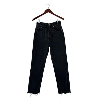 New Meshki Tina Mom Jean High Waist Black Faded Denim Raw Hem NWT Size 8